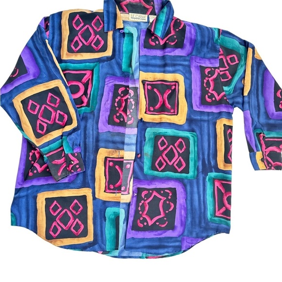lecaviar Tops - Vintage 80’s Lecavier Shirt in Purple and Blue Geometric Design